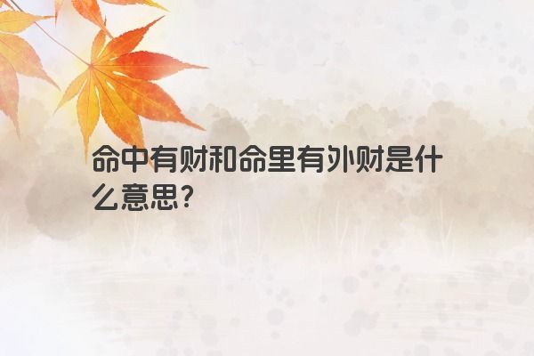 命中有财和命里有外财是什么意思？