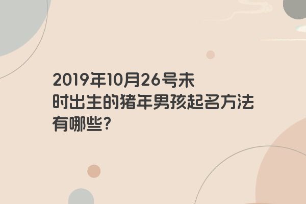 2019年10月26号未时出生的猪年男孩起名方法有哪些？