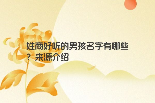 姓商好听的男孩名字有哪些？来源介绍